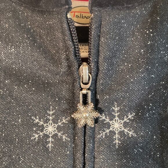 Talbots Christmas Grandmacore Sweater Vest L Dark Grey Wool Blend Embroidered - Picture 8 of 10